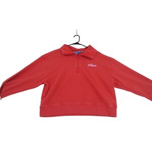 Prince Red Quarter Zip Collared Sweatshirt Women's Cropped‎ Casual Sporty